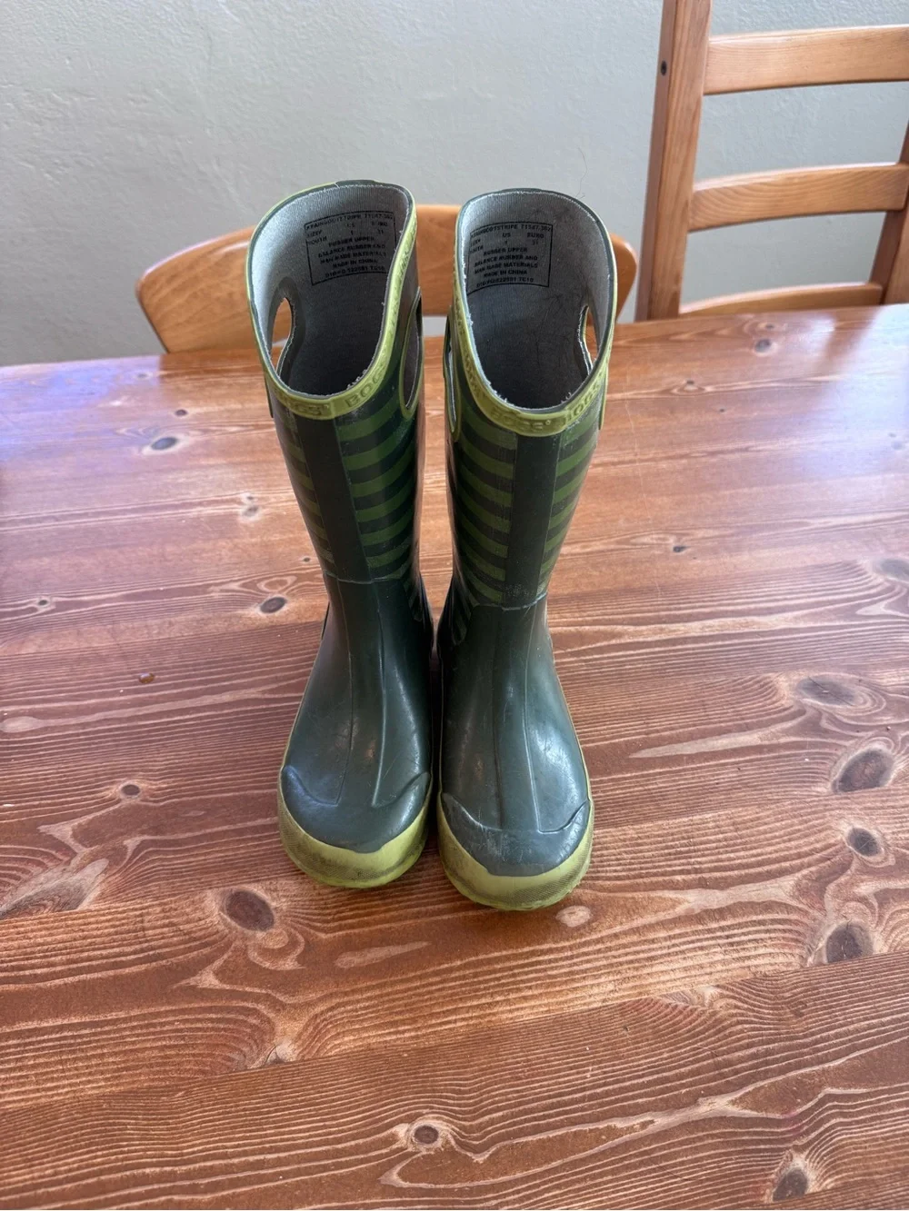 Bogs Kids Olive and Moss Striped Rain Boots